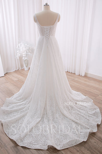 20240428B Ivory Square Neck A Line Elegant Lace Wedding Gown