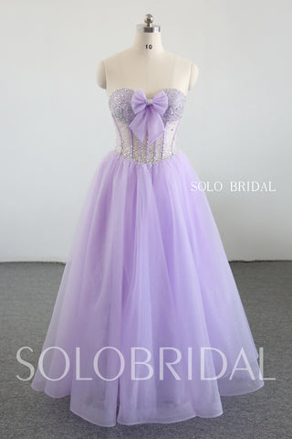 Purple A line girl evening dress with bow 20250318A