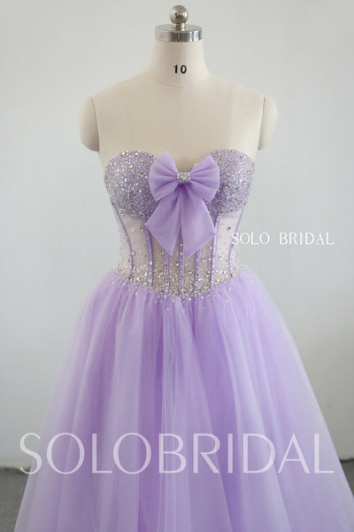 Purple A line girl evening dress with bow 20250318A