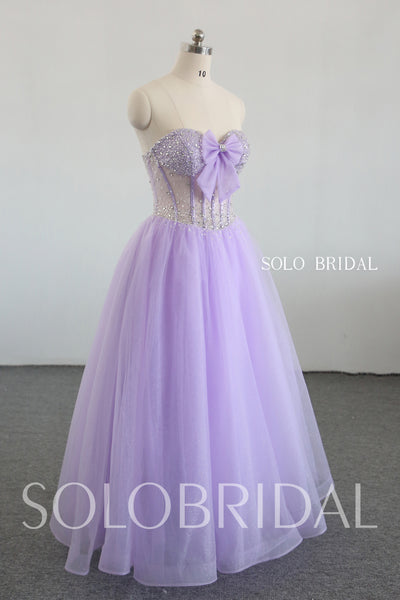 Purple A line girl evening dress with bow 20250318A