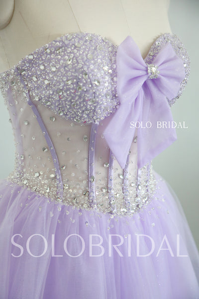 Purple A line girl evening dress with bow 20250318A