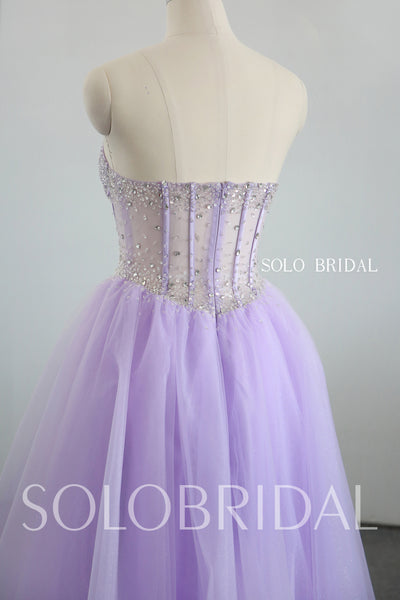 Purple A line girl evening dress with bow 20250318A