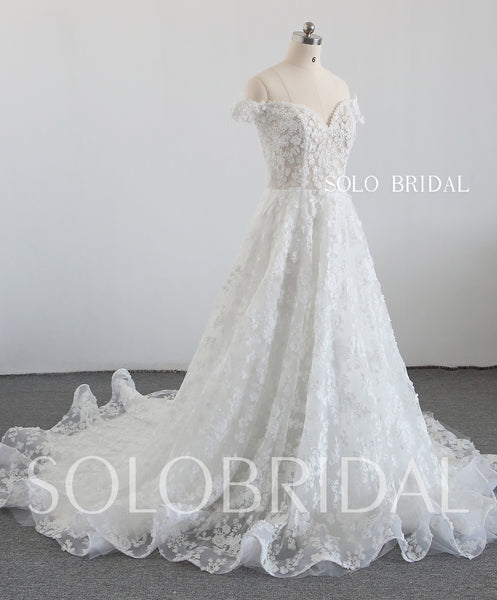 Ivory off shoulder A line lace wedding dress 20250318B