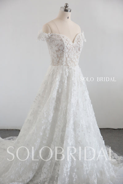 Ivory off shoulder A line lace wedding dress 20250318B