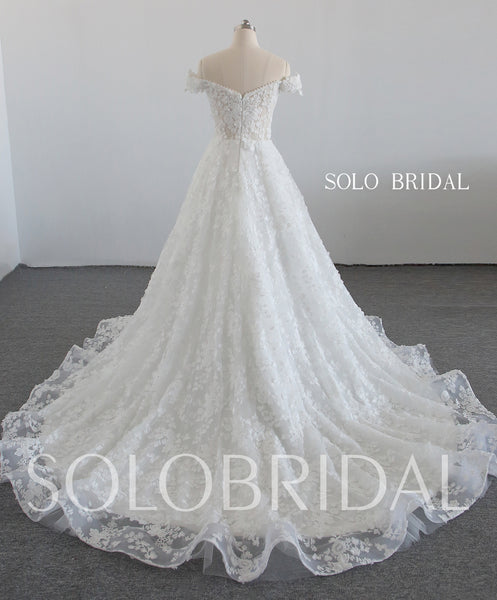 Ivory off shoulder A line lace wedding dress 20250318B