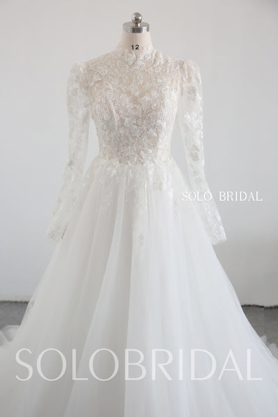 Ivory high neck long sleeve Muslim wedding dress 20250318D