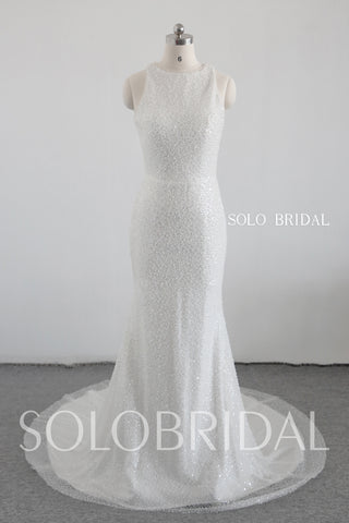 Ivory halter sheath pearl sparlle wedding dress 20250318E