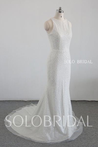 Ivory halter sheath pearl sparlle wedding dress 20250318E