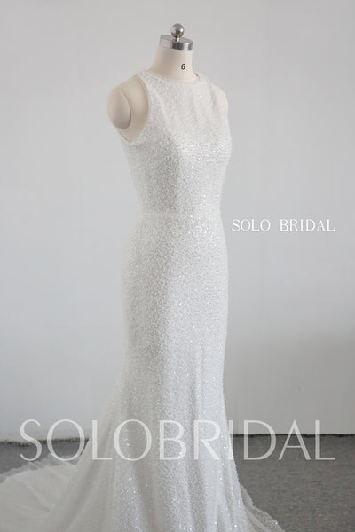 Ivory halter sheath pearl sparlle wedding dress 20250318E