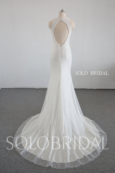 Ivory halter sheath pearl sparlle wedding dress 20250318E