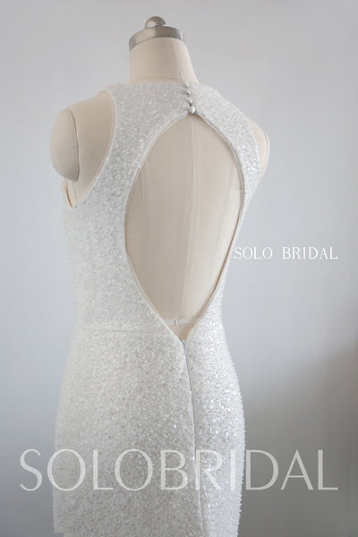 Ivory halter sheath pearl sparlle wedding dress 20250318E