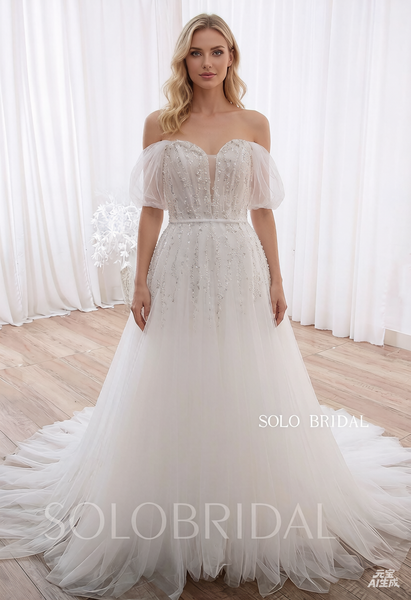 20240530B Ivory Off Shoulder A Line Fully Beading Wedding Dress