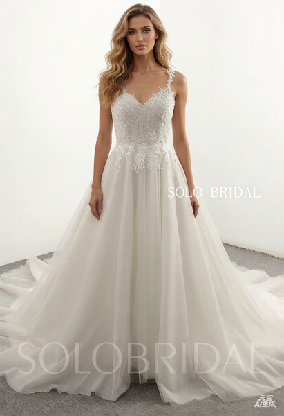 Ivory Modern Glitter A Line Lace Wedding Dress 20241022D