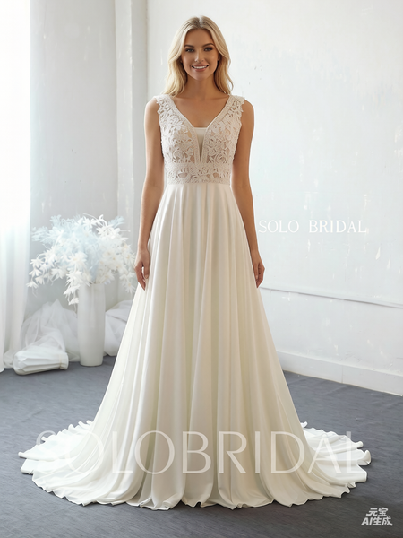 Ivory chiffon A line summer wedding dress