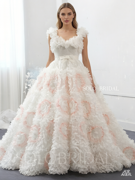 Ivory flower ball gown wedding dress