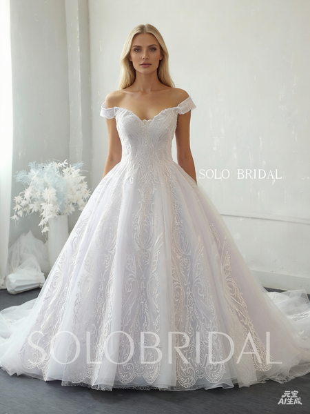 White Ball Gown shiny organza wedding dress