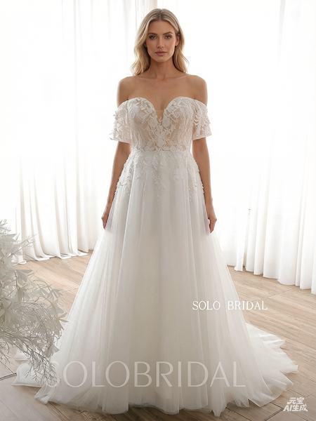 20240612C Ivory Off Shoulder Sweetheart A  Line Wedding Dress