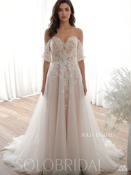 20240612D Blush Off Shoulder Sweetheart A Line Wedding Dress