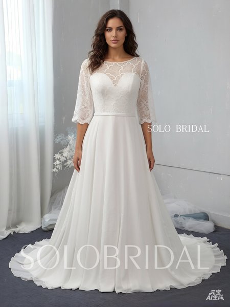 Ivory A line chiffon wedding dress