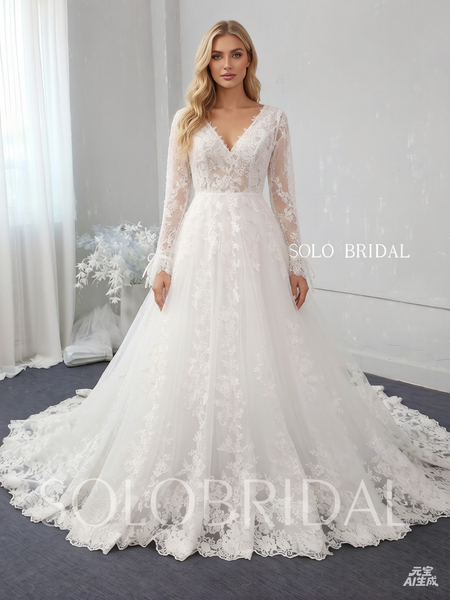 Ivory A line lace wedding dress 724A2536