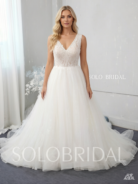 Ivory A line shiny wedding dress