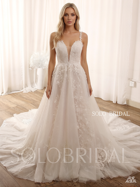 Ivory Float A Line New Lace Sparkling Wedding Dress 724A9268