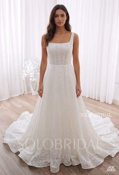 20240428B Ivory Square Neck A Line Elegant Lace Wedding Gown