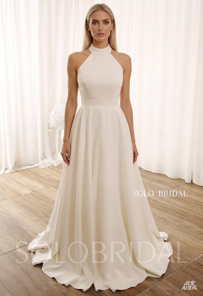 Ivory Small A Line Halter Crepe Wedding Dress 724A9289