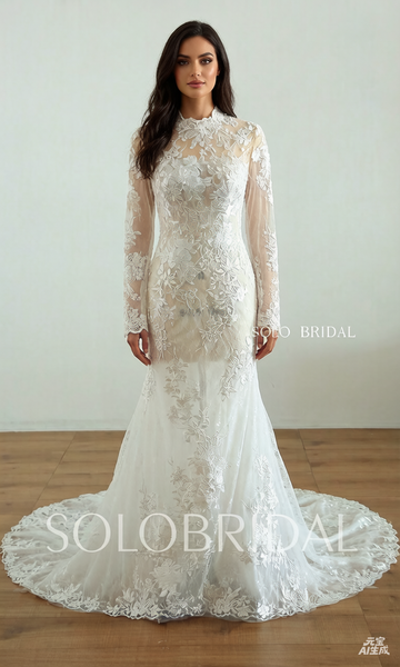 20250825B  Ivory champagne full sleeve fit and flare women Wedding Dress