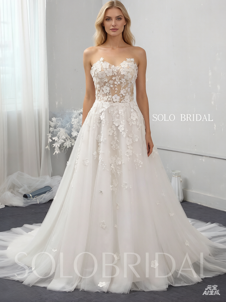 Ivory A line summer lace tulle wedding dress