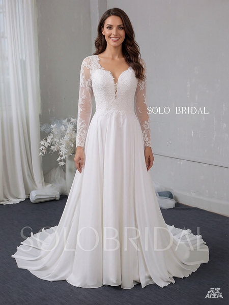 Ivory A line chiffon wedding dress