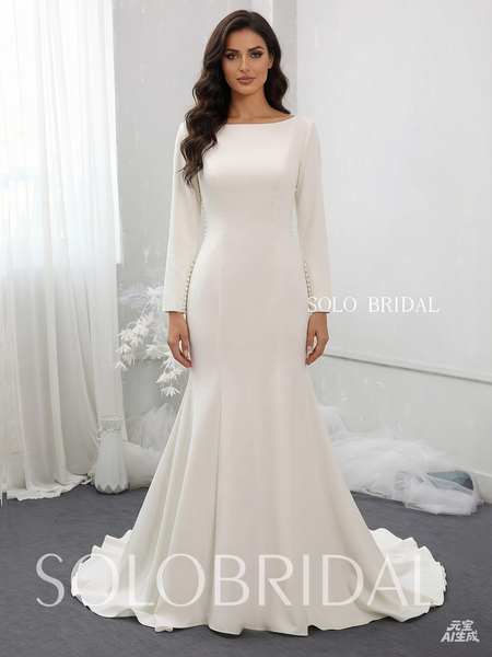 Ivory crepe fit and flare wedding dress