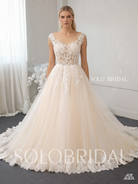Light champagne A line summer tulle wedding dress