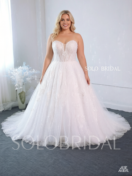 White sexy sparkle ball gown corset chapel train wedding dress