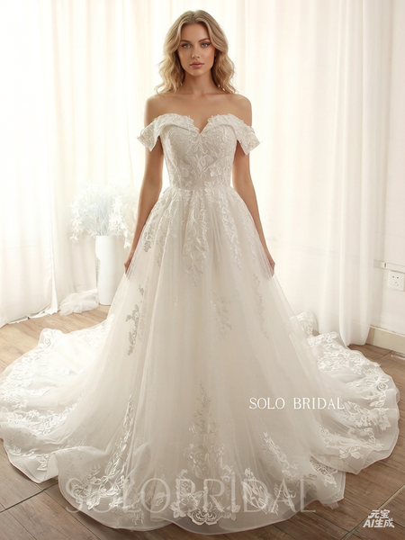 Ivory off shoulder A Line sparkly wedding dress 724A9551a