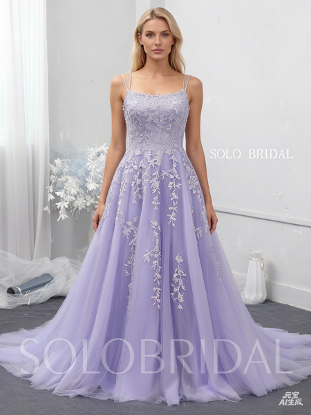 Purple A line tulle proom bridesmaid dress