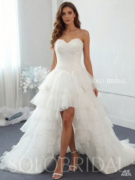 Ivory sweetheart strapless Asymmetrical organza wedding dress