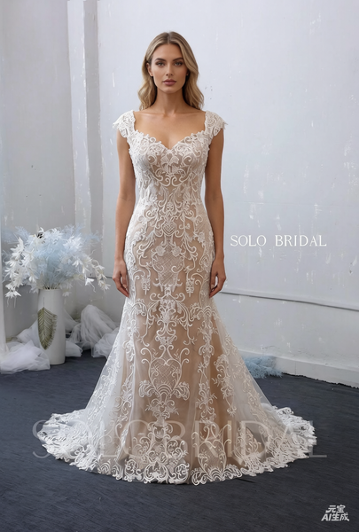 Fit and Flare Sweetheart Wedding Dress with Court Train