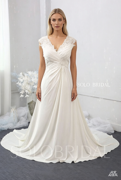A Line High Waist Pregnant Bride Wedding Dress with Chapel Train