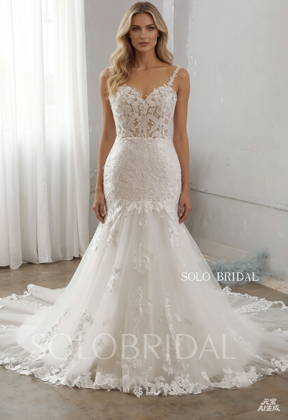 Ivory off white seen through appliqued mermaid wedding dress 724A9951
