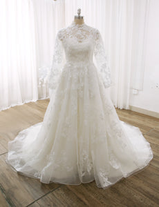 Ivory A line Muslim Long Sleeve Covered Lace Wedding Dress DPP_0001