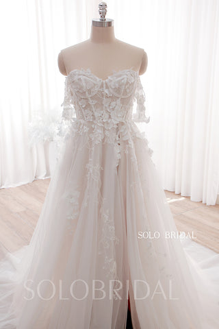 DPP_0001 Ivory Blush Off Shoulder Split A Line Wedding Dress