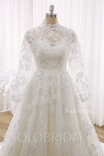 Ivory A line Muslim Long Sleeve Covered Lace Wedding Dress DPP_0001