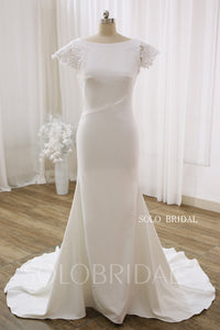 Boat neck cap sleeve wedding dress outlet