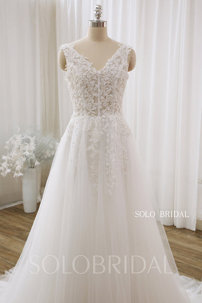Ivory Seen through Top with light Tulle Skirt A Line Wedding Dress DPP_0001