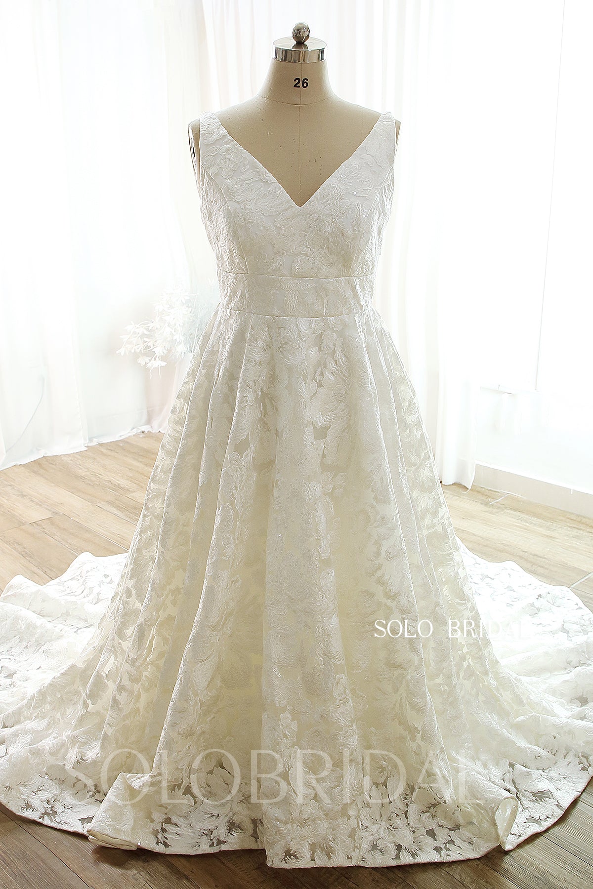 Ivory A line V neck Plus size Wedding Dress DPP_0018