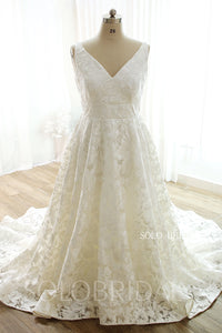 Ivory A line V neck Plus size Wedding Dress DPP_0018