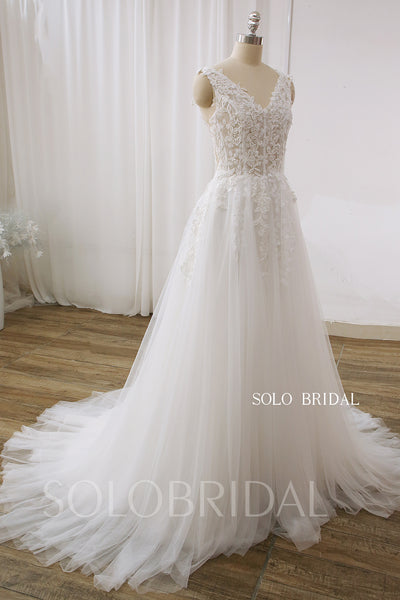 Ivory Seen through Top with light Tulle Skirt A Line Wedding Dress DPP_0001