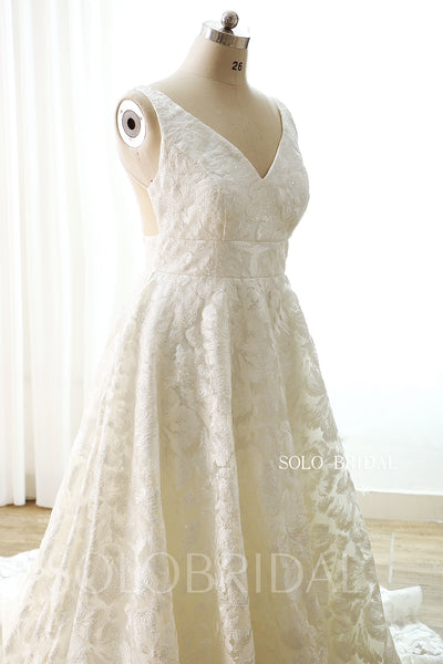 Ivory A line V neck Plus size Wedding Dress DPP_0018