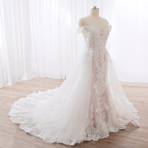 DPP_0018 Blush Pink Off Shoulder A Line Removable Skirt Wedding Dress